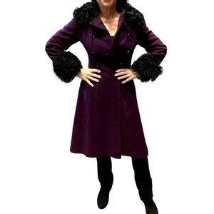 Retro VTG Purple Miss Magnin for I. Magnin Wool Coat curly lamb collar cuffs XS